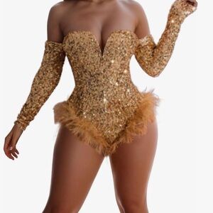 Gold Sequin Off-Shoulder Bodysuit